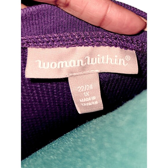 Woman Within Women's Plus Size 1X Purple Thermal Knit A-Line Dress W/ Pockets - Picture 3 of 7